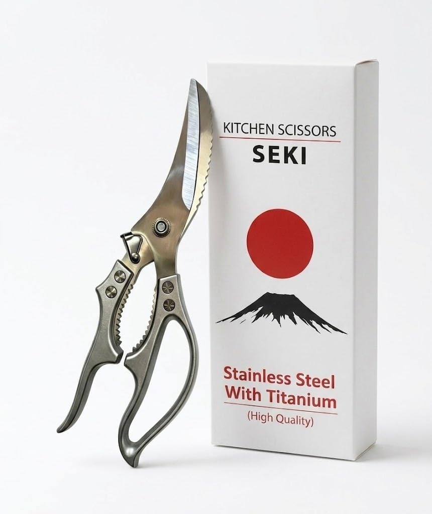 SEKI Heavy Duty Kitchen Scissors, 315g Take-Apart Poultry Shears with Safety Lock, Sharp Serrated Blades, All Purpose Food Scissors for Chicken, Meat, Fish, Turkey, Herbs & Vegetables