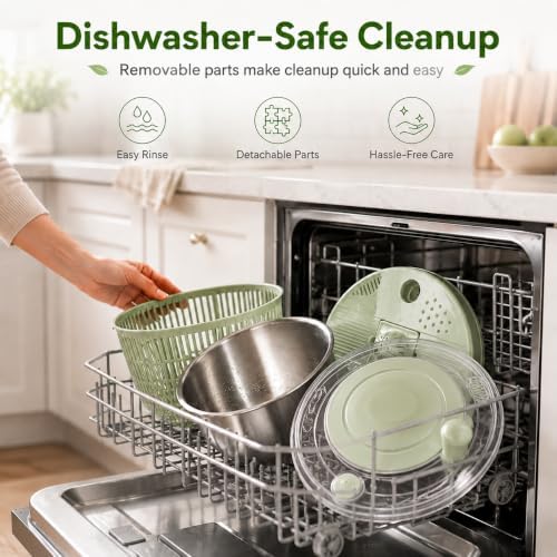 Stainless Steel Salad Spinner, 4.25Qt Lettuce Spinner with 5 Blade Slicer