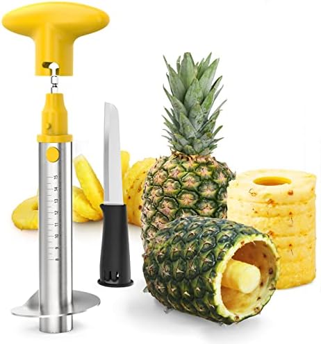 Newness Pineapple Corer with Knife, [Upgraded, Electric & Manual] Stainless Steel Fruit Pineapple Cutter with Electric Drill Accessory, Pineapple Slicer Remover Kitchen Tool with Measure Mark, Yellow