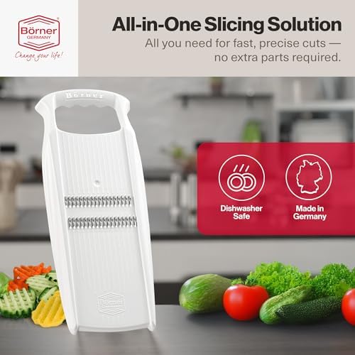 Börner PowerLine Thin Julienne Vegetable Slicer – Precision Mandoline Slicer for Potatoes, Zucchini, & Hard Fruits - Perfect for Vegetable Salad – Essential Kitchen Gadgets - White