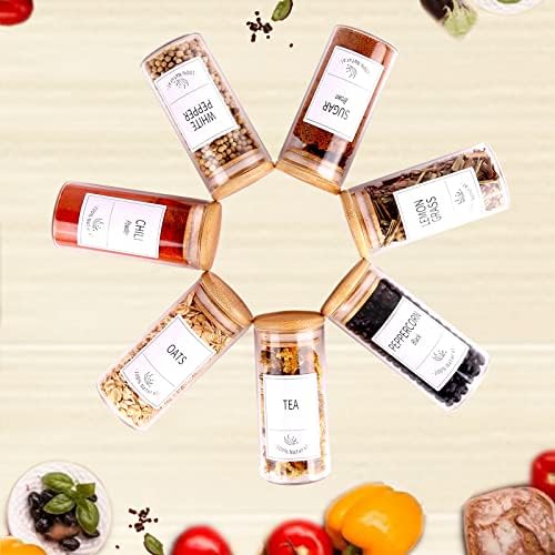 24 Empty Glass Spice Jars with Labels, 4 oz, Bamboo Lids
