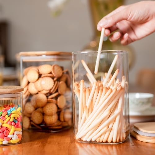 6 Pack Glass Food Storage Jars 37 oz,Glass Storage Containers Clear Glass Food Canister with Bamboo Lid Airtight For Serving Tea, Coffee, Flour, Sugar, Candy, Cookie, Spice and More (Square)