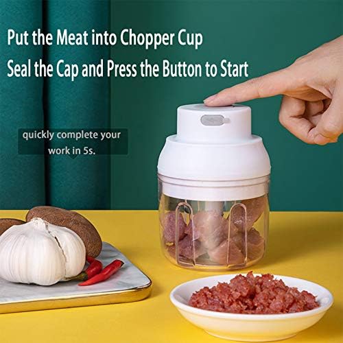 Electric Mini Food Chopper,250ML Portable Garlic Chopper with USB Charging Function, Mini Food Slicer for Onion Vegetables Chili Ginger Meat Nuts Fruits Salad (White) - Image 3