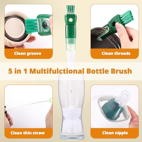 OUTXE 5 Pack Bottle Brush Set, 5-in-1 Multifunctional Water Bottle Cleaning Brush 2 Pack, with Nipple Brush, Detail Brush for Cup Lid Gap, 12" 10" 8" Straw Brush for Stanley Yeti - Image 2