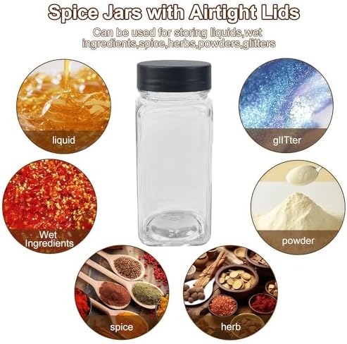 24 Spice Jars with Labels, 4oz Seasoning Jars for Cabinets, Drawers, Racks