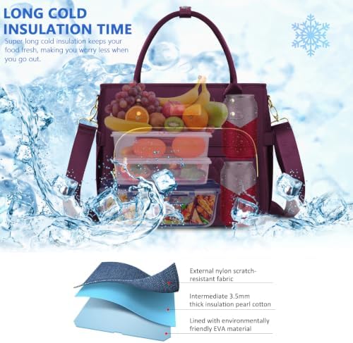 Insulated Lunch Bag Women, Large Tote Lunch Box for Work, 18L