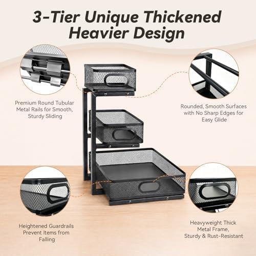 3-Tier Under Sink Organizer Organization for Home Bathroom Kitchen,Black