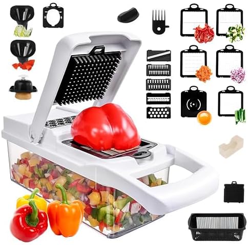 Vegetable Chopper and Slicer, 22-in-1 Multi-Purpose Kitchen Mandoline, Food Dicer with Collection Tray, White by Unknown
