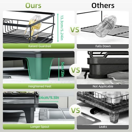 Expandable Dish Drying Rack for Kitchen Counter, Black