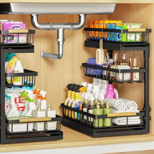 Under Sink Organizer and Storage for Bathroom and Kitchen - 2 Pack 3 Tier