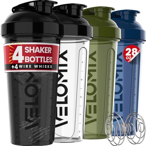 VELOMIX 4 Pack 28oz Protein Shaker Bottle for Protein Mixes, NeoCool by VELOMIX