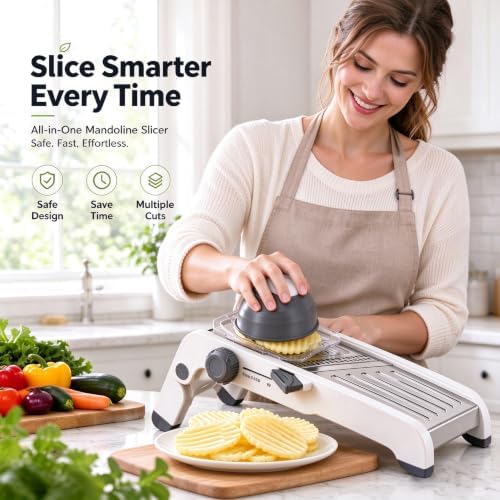 Mandoline Slicer for Kitchen-Finger Safe Track, Adjustable Vegetable Slicer