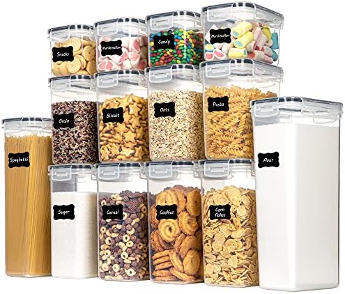 Airtight Food Storage Containers Set, 14 PCS Kitchen Storage Containers with Lids for Flour, Sugar and Cereal, Plastic Dry Food Canisters for Pantry Organization and Storage