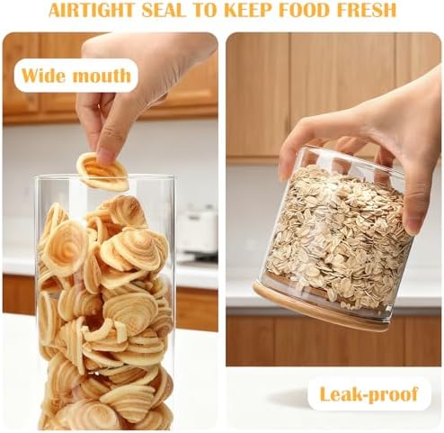 5 Pack Airtight Glass Jars with Bamboo Lids, Glass Food Storage Containers