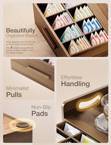 Acacia Wooden Tea Box Organizer with Drawer for Countertop Display