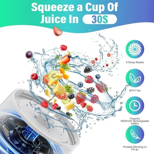 Portable Blender, 360W Personal Blender for Shakes and Smoothies for Kitchen, 24 Oz BPA Free Traveling Juicer Cup and Lid with 6 Blades, Self Cleaning Portable Juicer for Kitchen/Travel/Gym, White - Image 3