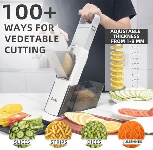 Upgrade Safe Mandoline Slicer for Kitchen,Adjustable Vegetable Food Chopper Onion Potato Fries Cutter, Veggie Salad Julienne + Dicer, with Draining basket, Kitchen Chopping Artifact, Gift - Image 3