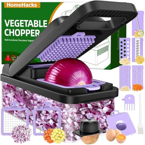 Veggie Chopper Vegetable Cutter, 12 in 1 Kitchen Gadget, Purple