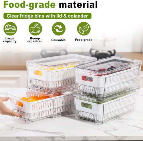 4-Pack Fruit Storage Containers for Fridge, Pull-Out Drawers with Colanders