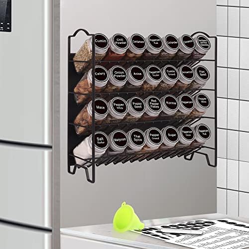 4 Tier Magnetic Spice Rack Organizer with 28 Spice Jars