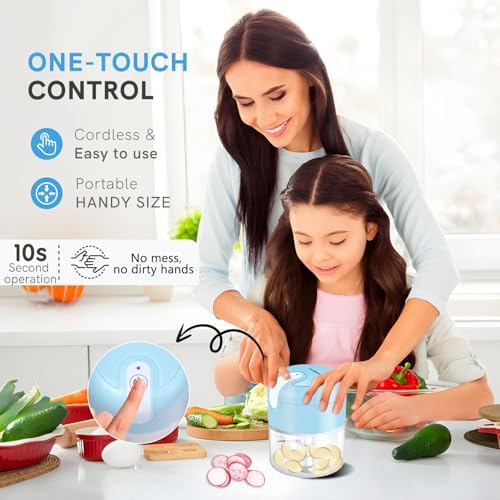 Electric Garlic Chopper, 250ml Mini Food Processor, USB Rechargeable Garlic Mincer, Wireless Small Food Chopper for Onion, Veggie, Ginger, Chili, Fruit, Meat