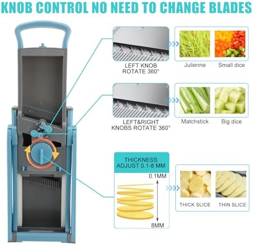 Mandoline Slicer for Kitchen, Adjustable Thickness, Blue