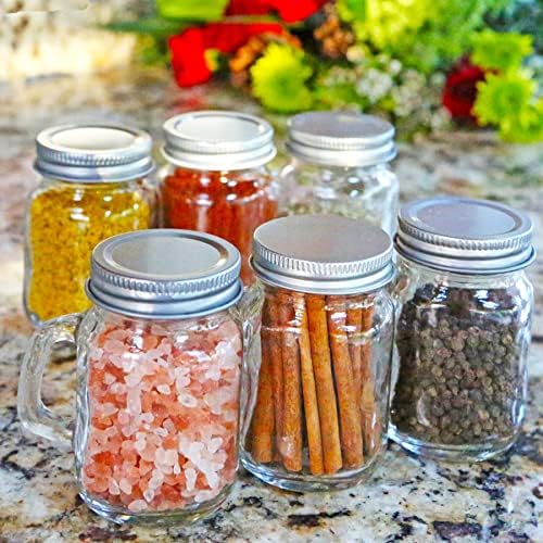 12 oz Mason Jar Mugs With Handles and Solid Lids Set of 6 - Mason Jar Drinking Glasses With Handle, Glass Mason Jars With Lids, Rustic Wedding Decor, Baby Shower Favors