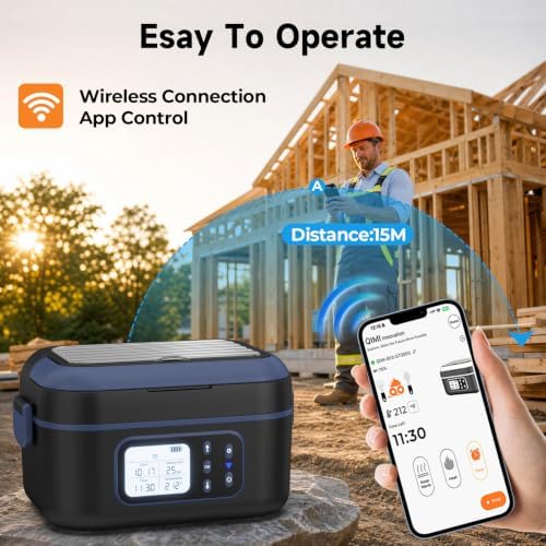 Cordless Electric Lunch Box for Adults with APP Control, 27000mAh Battery Powered, 1.5L Portable Timer & Leak-Proof Warmer, Smart for Men Work Travel Truck (Black)