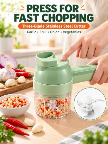 5-in-1 Wireless Handheld Electric Vegetable Chopper (Green) - Image 3