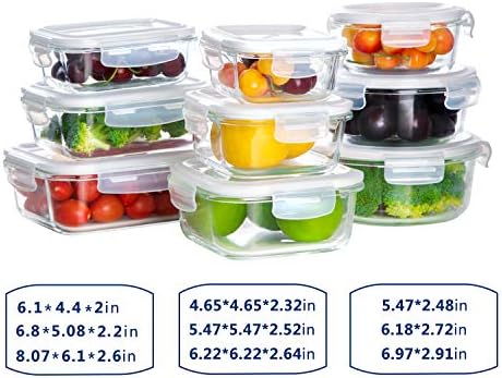 18 Piece Glass Food Storage Containers with Snap Locking Lids for Meal Prep