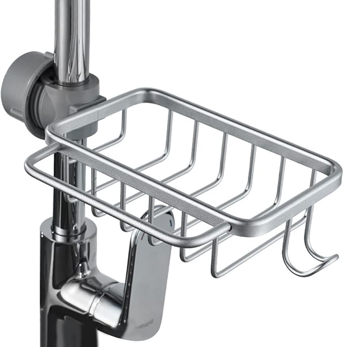 Kitchen Faucet Sponge Holder Sink Caddy Organizer Over Faucet Hanging Faucet Drain Rack for Sink Organizer (Silver-Upgraded)