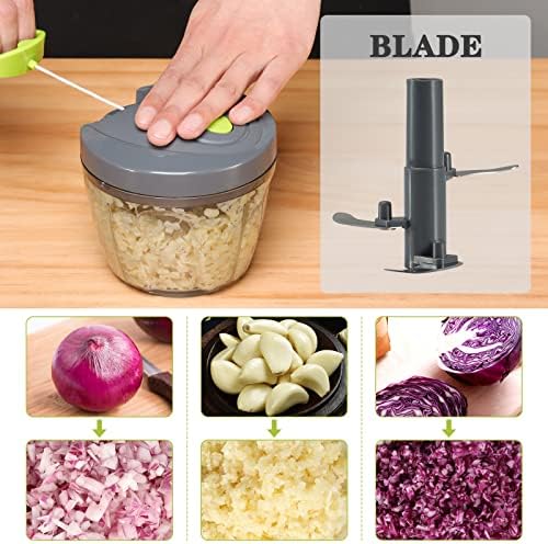Manual Food Chopper Vegetable Cutter, Hand String Vegetable Chopper Onions Cutter for Vegetable Fruits Nuts BPA Free Food Safe Material, 650ml Gray