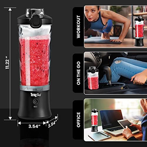 Total Chef Portable Blender - For Smoothies & Protein Shakes, USB Rechargeable Cordless Mini Travel Mixer, Personal Juicer, Ice Crusher, Blender Bottle for Home & Kitchen, 20oz, Black - Image 6