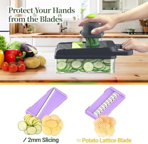 15-in-1 Vegetable Chopper 10 Blades, Veggie Cutter with Handle, Black/Purple - Image 5
