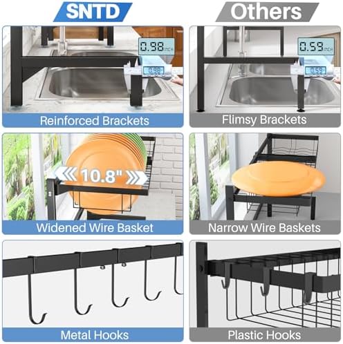 Over The Sink Large Dish Drying Rack, Metal, 26.8"-34.6", Black