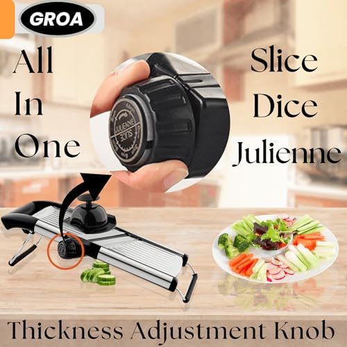 Adjustable Mandoline Slicer for Kitchen– French Fry Cutter, Potato Slicer Vegetable Slicer Tomato Slicer in Kitchen Essentials with Resistant Gloves- Stainless Steel Mandolin vegetable cutter