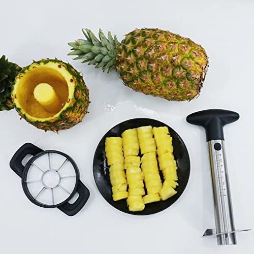 Newness Pineapple Corer and Slicer Tool, Robust Pineapple Core Remover with Upgraded Cutter & Reinforced Thicker Blade, Stainless Steel Kitchen Fruit Gadget for Diced Pineapple Rings (Black)