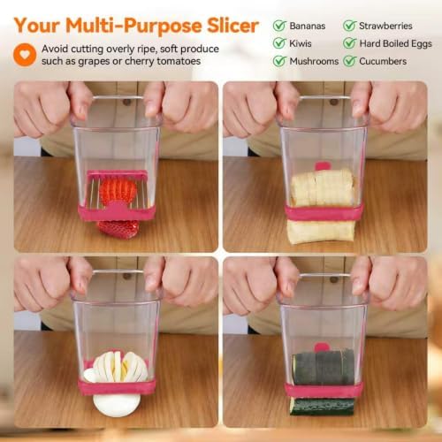 Strawberry Slicer Cup, Fruit Cutter – Quick-Slice, Meal Prep, Dark Pink - Image 7