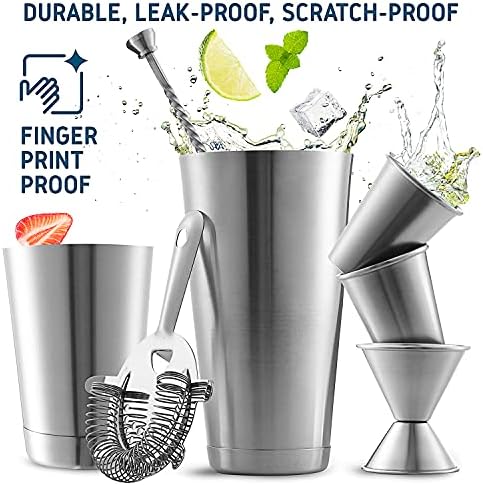 Bar Set Cocktail Shaker Set, Stainless Steel Mixology Bartender Kit, 16 Piece Cocktail Kit, Silver Cocktail Set, Bar Tools: 30oz Martini Shaker, Muddler, Bar Kit Cocktail Book, Jigger and Pourers