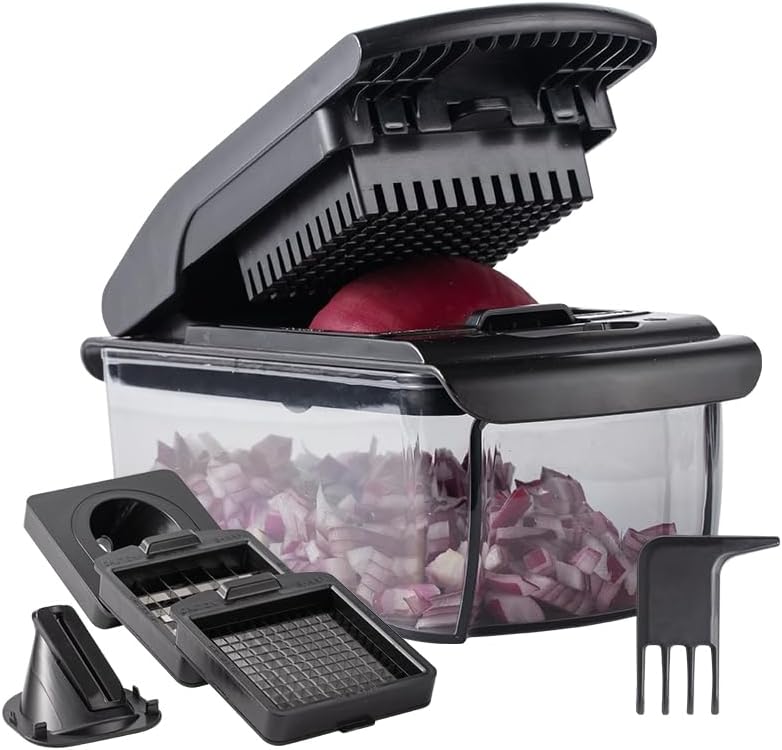 Cook with Color Vegetable Chopper - Multifunctional 11 in 1 Vegetable Chopper with Container - Food Chopper to Dice, Chop, Slice, Julienne and Spiralize, Black by CookwithColor