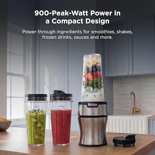 Ninja Nutri-Plus Personal Blender, 900PW, (3) 20oz Cups, Silver, BN301 - Image 2