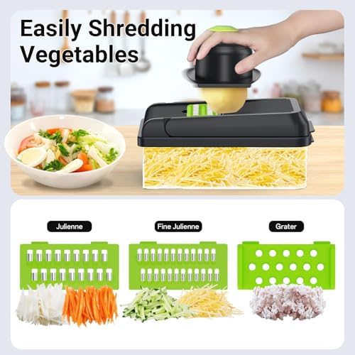 12-in-1 Vegetable Chopper, 7 Blade Multifunctional Food Chopper with Container, Chopper Veggie Cutter for Salad Potato Carrot Garlic, Home Kitchen Essential (Green, 12 in 1) - Image 5