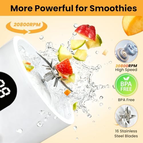 Portable Blender, Personal Blender for Shakes and Smoothies, Portable Juicer with 16 Blades, Small Mini Juicer with Extra Handle Lid for Travel, Sport, Office, Camping and Outgoing (16.9 oz) - Image 2