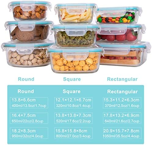 Glass Food Storage Containers with Lids 9 Pack, 3 Shape Airtight Set