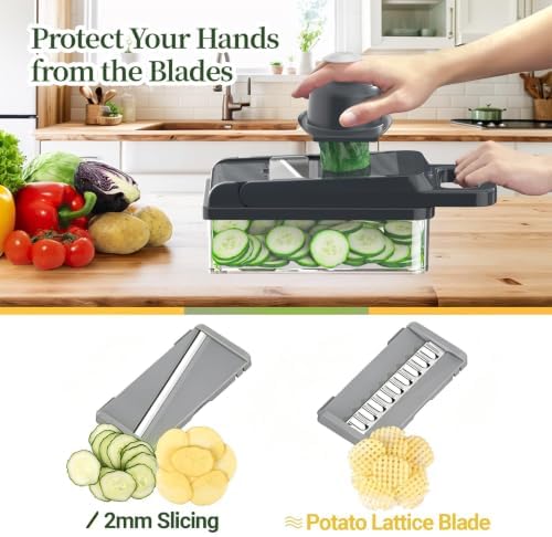 15-in-1 Vegetable Chopper 10 Blades, Veggie Cutter with Handle, Grey - Image 5
