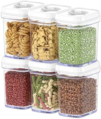 Airtight Food Storage Containers for Pantry With White Lids 1L - 6 Pack - Clear Plastic Air Tight Kitchen Containers Pantry Organization and Storage BPA-Free Keeps Food Fresh & Dry