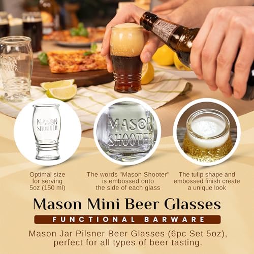 5 oz Mason Jar Pilsner Beer Glasses (6 Pack) Flight Glass Set, Beer Tasting