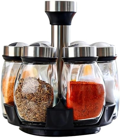 Rotating Spice Rack, 6PC Glass Spice Jars Suitable for kitchen countertops