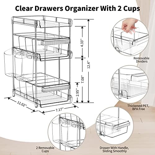 2Pcs Pull Out Organizer and Storage with Cups and Removable Dividers