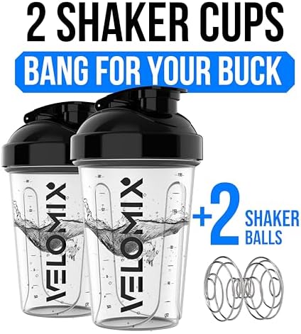 VELOMIX 2 Pack 20oz Protein Shaker Bottle for Protein Mixes, Clear Prime - Image 2